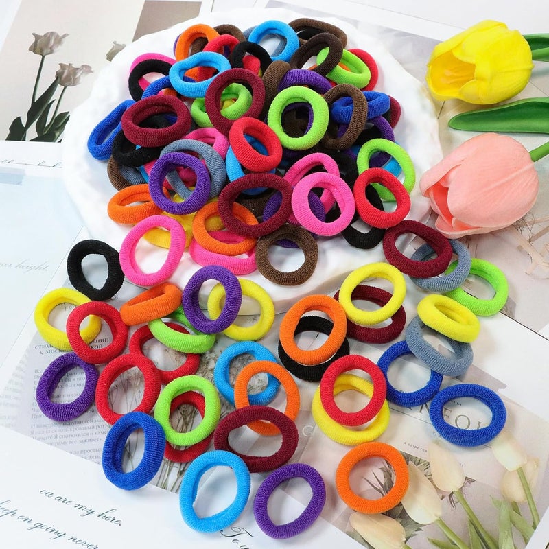 WillingTee 120 Pcs Baby Hair Ties, Cotton Toddler Hair Ties for Girls and Kids, Multicolor Small Seamless Hair Bands Elastic Ponytail Holders,Bright Color - Image 5